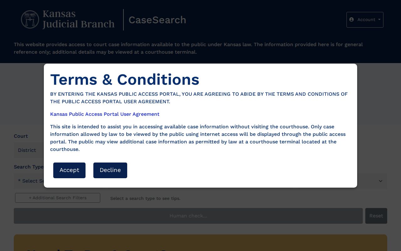 Current portal controls for a Morris County case search